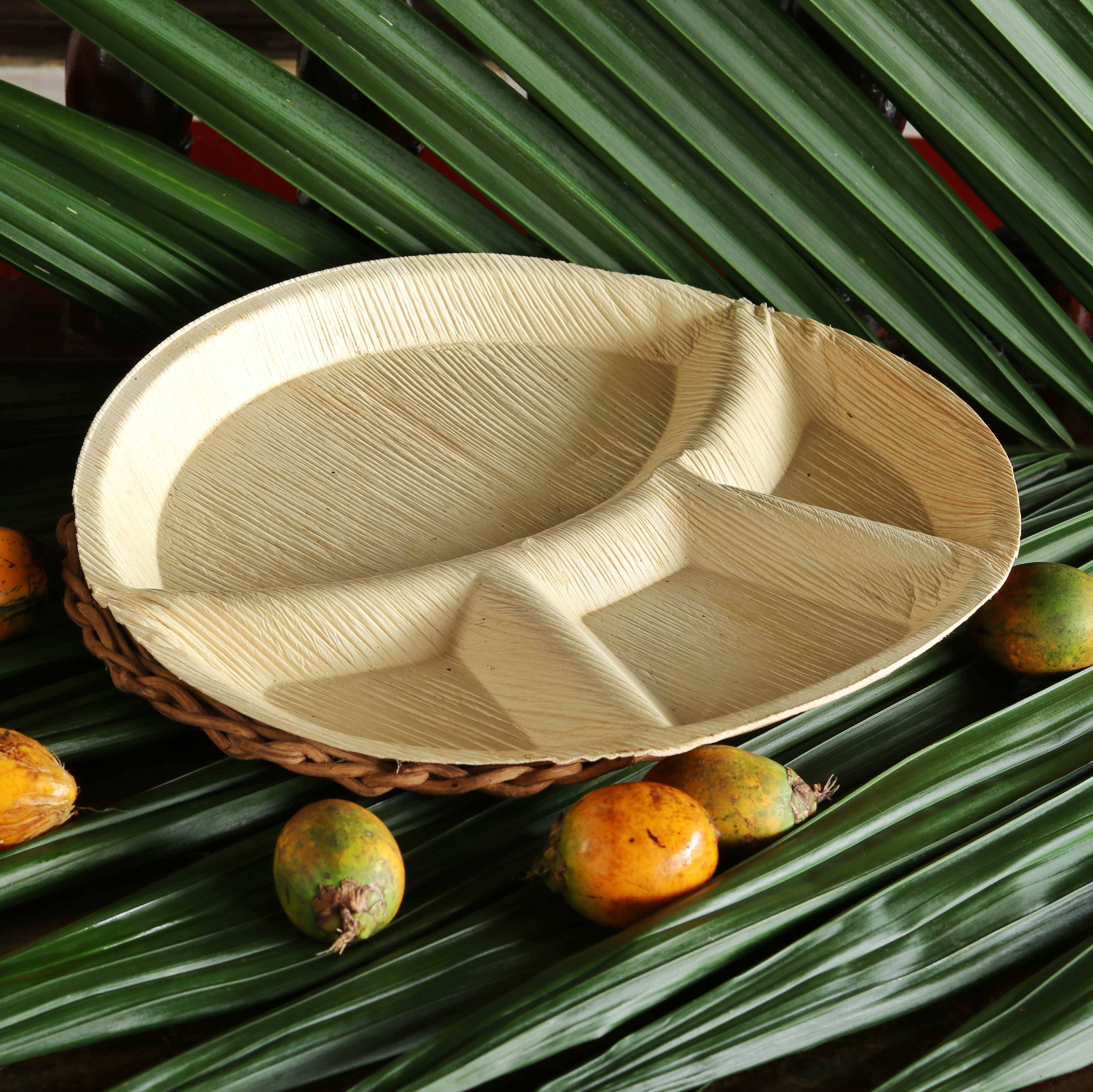 areca palm products Areca palm leaf plate - 12 inch three partition